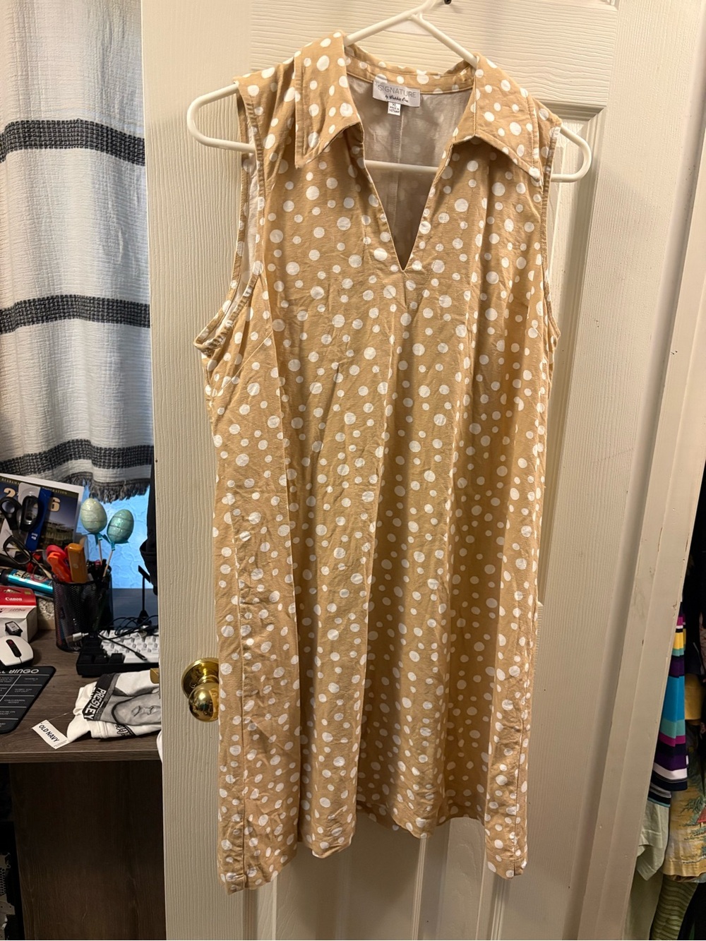 Signature by Robbie Bee Tan and White Polka Dot Collared Sleeveless Midi Dress